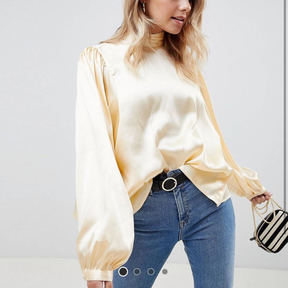 Long Sleeve Satin Blouse with Open Back